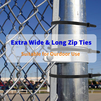 Cable ties black 600mm x 12.4 mm cable ties large long black cable ties extra long cable ties heavy duty, 30 pieces zipties with 113kg tensile strength, outdoor industrial cable ties UV resistant