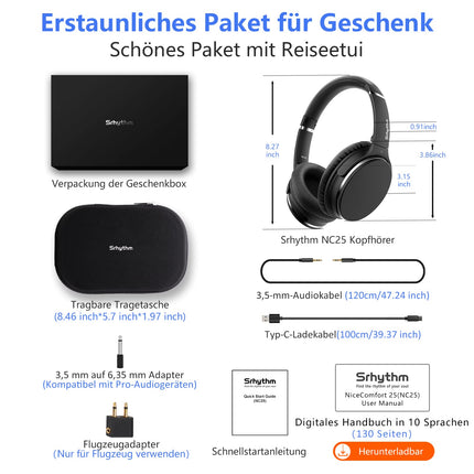 Srhythm NC25 mürasummutavad kõrvaklapid Bluetooth 5.3 juhtmevabad, 50 tundi mänguaega, kiirlaadimine, kahe seadme ühendus, ülikerged kõrvaklapid ANC-ga mikrofoniga, mängu-/läbipaistvusrežiim