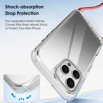 Vaykwo mobiiltelefoni kett rihmaga Apple iPhone 16 Pro ümbrisele - kaelakee mobiiltelefoni ümbris - läbipaistev riputamiseks mõeldud ümbris kaamerakaitse ja ekraanikaitsega - punane