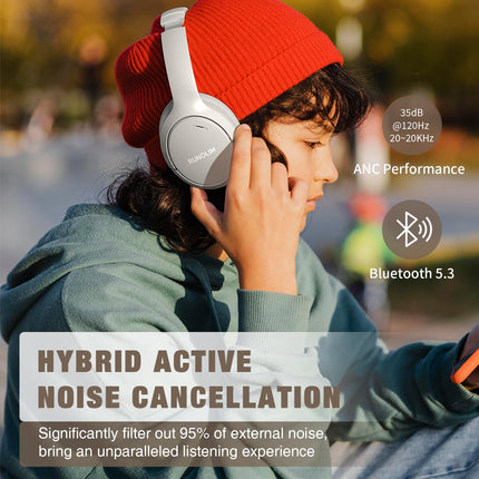 RUNOLIM Bluetooth kõrvaklapid, kõrvapealsed, aktiivse mürasummutusega kõrvaklapid, juhtmevaba Bluetooth, 65 tundi mänguaega ANC-režiimis, kõrglahutusega heli, sügav bass, läbipaistvusrežiim