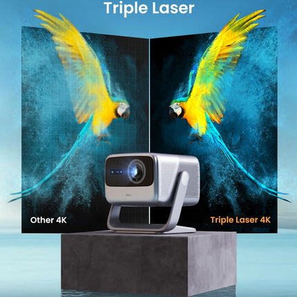 JMGO N1S Pro 4K kolmekordne laserprojektor, 2250 ISO luumenit, 1600:1 kontrastsus, Netflix, GTV, 360° reaalajas autofookus, 300", HDR10, Dolby Digital Plus, kaasaskantav nutiprojektor kodukino ja õue jaoks