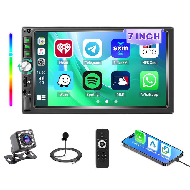Roinvou autoraadio 2Din 7-tollise ekraaniga, CarPlay/Android Auto tugi, autoraadio puutetundliku ekraaniga, MP5, Bluetooth, EQ, USB, AUX, TF, FM-raadio, peegli lingi tugi, roolilt juhtimine + tahavaatekaamera