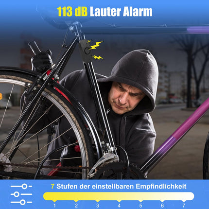 MIOLOE mootorratta alarmsüsteem, vargusvastane jalgrattaalarm 113dB valju vibratsioonianduriga traadita vargusvastane sõiduki turvaalarmisüsteem kaugjuhtimispuldiga jalgrattale, mootorrattale, tõukerattale (01)