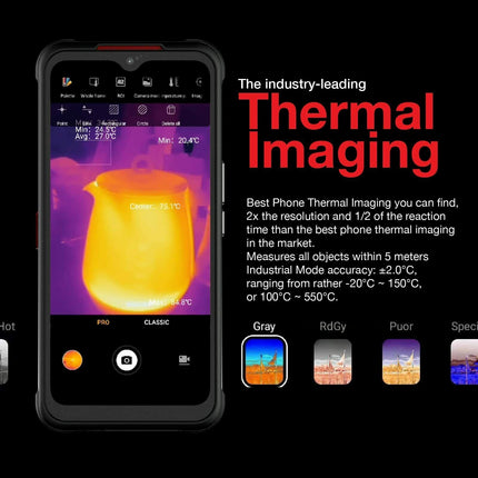 AGM Glory Pro välistingimustes kasutatav 5G mobiiltelefon 256x192 termokaameraga, 8 GB + 256 GB välistingimustes kasutatav nutitelefon ilma lepinguta Qualcomm Snapdragon 480, 20 MP öönägemiskaamera + 48 MP kaamera 6,53" FHD+ 6200 mAh, IP68