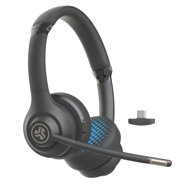JLab Go Work 2. põlvkonna peakomplekt mikrofoniga Bluetooth ja USB-C adapteriga, 55+ tundi aku, kõrvapealsed juhtmevabad peakomplektid mikrofoni ja mitmikühendusega, juhtmevabad või juhtmega, arvuti, mobiiltelefonide ja kontori jaoks