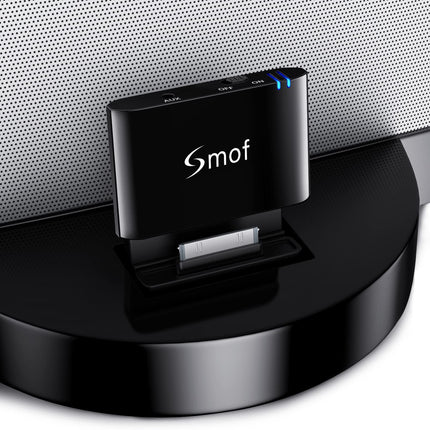 Smof 30-pin Bluetooth-adapter, madala latentsusega pod-telefoni adapter, 30-pin Bluetooth-adapter heli dokkimiseks/muusika dokkimisjaamadeks/stereoks, 30-pin kõlari dokkimisjaam (ei sobi autodele)