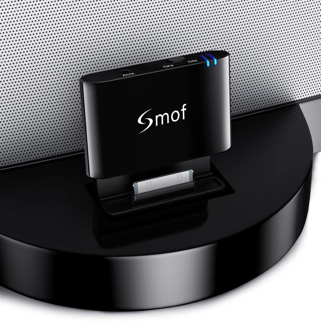 Smof 30-pin Bluetooth-adapter, madala latentsusega pod-telefoni adapter, 30-pin Bluetooth-adapter heli dokkimiseks/muusika dokkimisjaamadeks/stereoks, 30-pin kõlari dokkimisjaam (ei sobi autodele)