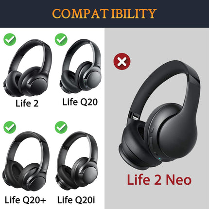 SOULWIT jahutusgeeliga vahetuskõrvapadjad Anker Soundcore Life 2 (ei ühildu Life 2 Neo-ga)/Q20/Q20+/Q20I/Q20BT kõrvaklappidega, kõrvapadjad suure tihedusega mürasummutava vahuga