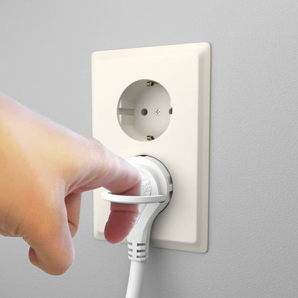 MutecPower 5-meetrine pikenduskaabel lameda pistikuga, kvaliteetne plastmassist Schuko pikenduskaabel lameda pistiku, kaitsekontakti, 90° nurgaga pistiku ja kaitsekontaktiga ühendusega kuni 250V 16A IP20-5m valge