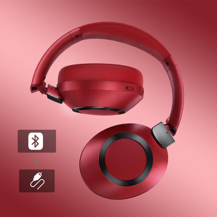 Lankey Sound Bluetooth kõrvaklapid, juhtmevabad kõrvaklapid aktiivse hübriidmüra summutusega, 100 tundi mänguaega, juhtmevabad, Bluetooth 5.3, Hi-Fi heli, kerged ja kokkupandavad, reisimiseks/tööks/koduks, punased