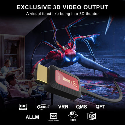 8K Fiber Optic HDMI Cable 5M, 48Gbps High-Speed ​​HDMI 2.1 Cable 8K@60Hz 4K@120Hz Dolby/Dynamic HDR/HDCP 2.3/eARC 8K Fiber Optic Cable with Unidirectional Cable, Compatible with Blu-ray/TV Box/HDTV/Projector
