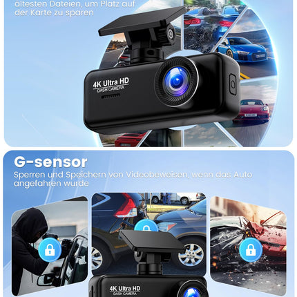 Auto armatuurlaud 4K+1080P SIGRILL auto armatuurlaud esi-taga, WiFi armatuurlaua kaamera rakenduse juhtimine, tasuta 64GB kaart, üliöise nägemisega armatuurlaud, 24H parkimisrežiim, G-andur, tsükkelsalvestus, max 256GB