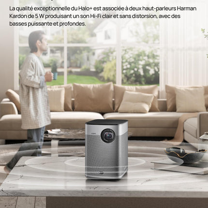 XGIMI Halo+ GTV 1080P kaasaskantav projektor, Google TV litsentseeritud Netflixiga, 700 ISO luumenit, 2x5W Harman Kardon, autofookus, WiFi, 200-tolline ekraan, sisseehitatud aku 2,5-tunnise mänguajaga