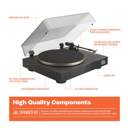 JBL Spinner BT – High-quality record player with Bluetooth and aptXTM HD – Black and Gold