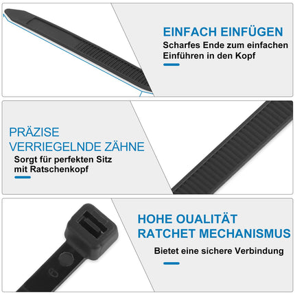 Yaluzibi 1000 tk mustad kaablisidemed, 200 mm x 3,6 mm nailonist kaablisidemed, pikad, UV-kindlad, 8-tollised kaablisidemed, tõmbetugevus 18 kg, iselukustuvad kaablite korrastamiseks, aiandus