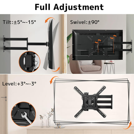 Televiisori seinakinnitus 728 mm pikkuse pöörleva varrega, 23–65-tollistele teleritele, kallutatav ja pööratav, VESA 400x400, kandevõime kuni 35 kg, LCD, LED, OLED teleritele