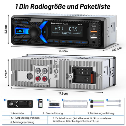 RDS autoraadio Bluetooth, Wistrue autoraadio C-tüüpi laadimispordiga, FM/AM 1DIN raadio Bluetooth-käed-vabad süsteemiga, MP3-mängija/2 USB/AUX/SD