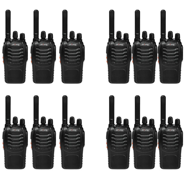 Walkie Talkie PMR446 License-Free Two-Way Radio, Pofung PT88E 16 Channels Professional Rechargeable Long-Range Walkie Talkies with USB Charging Station and Earpieces Black 12 Pack