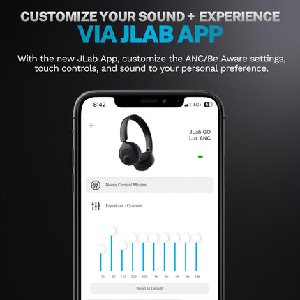 JLab Go Lux ANC mürasummutavad kõrvaklapid - juhtmevabad Bluetooth-kõrvaklapid mikrofoniga, aktiivne mürasummutus, üle 70 tunni mänguaega, kokkupandavad, pilvevalged