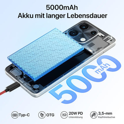 UMIDIGI Note 100 mobiiltelefon, Android 14 nutitelefon ilma lepinguta, 120Hz kaheksatuumaline, 12(6+6) GB + 128GB mobiiltelefon ilma lepinguta, 6,8 tolli, 50MP, näo- ja sõrmejäljelugeja, NFC, 5000mAh, GPS, kahe SIM-kaardiga nutitelefon