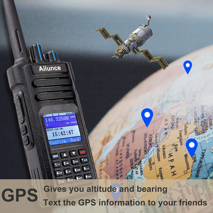 Retevis Ailunce HD1 10W DMR amatöörraadio, GPS, kahe sagedusala, digitaalne kahesuunaline raadio, C-tüüpi 3200mAh aku, IP67 veekindel, 16 klahvi DTMF, ühildub amatöörraadioga (1 pakk, must)