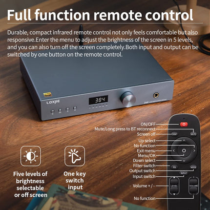 LOXJIE Hi-Res D40 DAC ja kõrvaklapivõimendi, 2xES9068AS kiip, USB/optiline/koaksiaal/AES (EBU)/I²s sisend, MQA LDAC 24bit/96kHz, APTX, SBC, AAC, THD+N -122dB