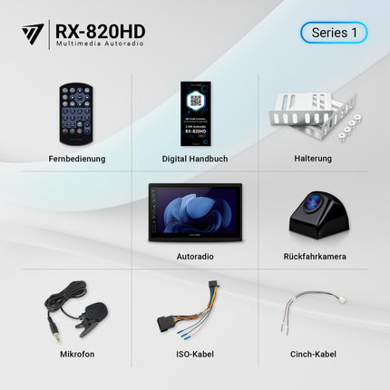 VALTRON RX-820HD 2-DIN multimeedia autoraadio, 7-tolline puutetundlik ekraan, juhtmevaba Android Auto ja CarPlay, USB, Bluetooth, tipptasemel tuuner, 16-ribaline graafiline ekvalaiser, must, tahavaatekaamera (SET1)