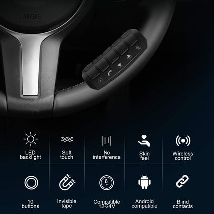 ANKEWAY steering wheel controller for Android car radio, installation takes only 5 minutes, 10 function keys for hands-free call control/GPS navigation/radio/music/video