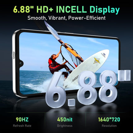 OUKITEL C59 Android 15 nutitelefon ilma lepinguta, 10000mAh mobiiltelefon odav, 16GB + 128GB mobiiltelefon ilma lepinguta, 6,88" HD+ SIM-kaardita mobiiltelefonid 120LM taskulamp, 13MP + 5MP, kahekordne 4G SIM/sõrmejälg/OTG/näotuvastusega