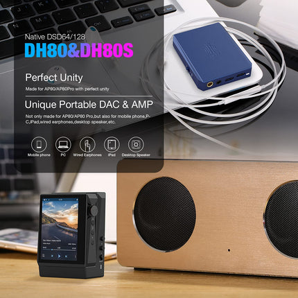 HIDIZS DH80S kaasaskantav tasakaalustatud DAC ja võimendi, kaasaskantav DSD64/128 heli dekodeerimise võimendi, 4,4 mm/3,5 mm pesa väljund Windows 10/Mac OS/iPad OS/Android/iOS süsteemidele