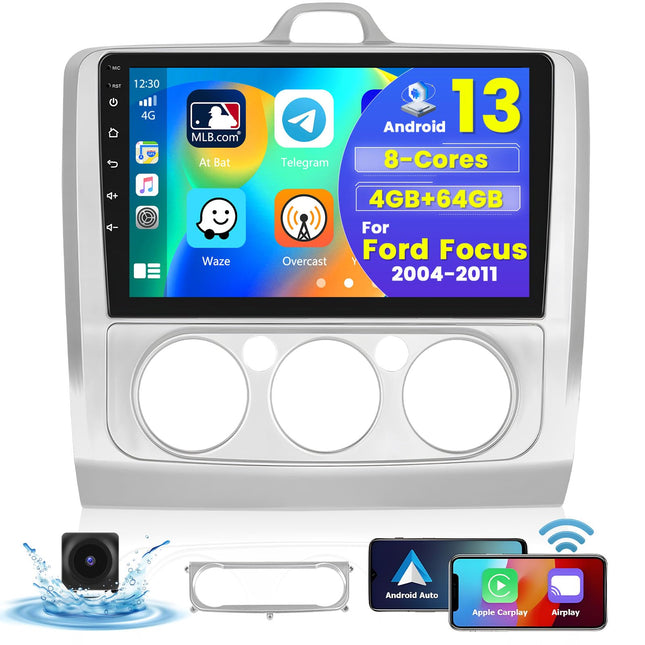 [8 Cores 4G+64G] Hikity Car Radio Android 13 for Ford Focus Mk2 Mk3 Exi MT 2 3 2004-2011 9 Inch Touch Display Car Radio with 1280*720 Pixel 32EQ FM RDS Wireless Carplay Android Auto Navi Rear View Camera