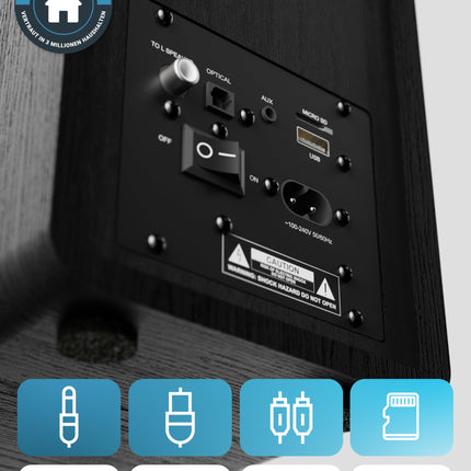 MAJORITY D40 Bluetooth-kõlarid | 60 W 2.0 aktiivkõlar | Stuudiomonitor 4-tollise draiveriga | Riiulikõlarid HiFi-stereo jaoks optiliste, RCA, USB ja AUX sisenditega | Kaugjuhtimispult