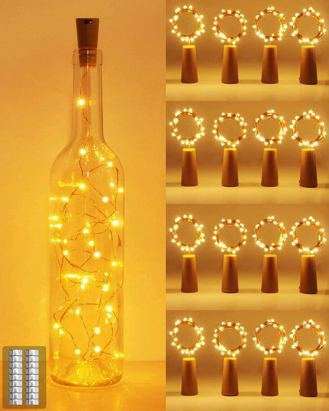 Kolpop 16 patareidega pudelitulede pakk, pudelituled 2M 20LED klaasist korgist pudelikere välis- ja sisekaunistusteks pidudeks, pulmadeks, jõuludeks - soe valge