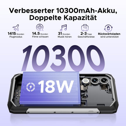 DOOGEE Blade 20 Android 15, lepinguta õuetelefon, 10300mAh, 20GB+128GB/2TB, õuenutitelefon, üliõhuke 15,8mm, 6,6" HD+ IPS-ekraan, 16MP kaamera, kolm kaardipesa, IP68, NFC, GPS, Face ID