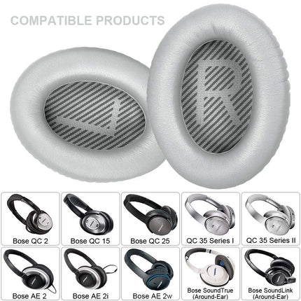 TesRanki kõrvapadjad Bose QuietComfort 35 ii ja QuietComfort 35 vahetuskõrvaklappidele, professionaalsed kõrvapadjad Bose QC35 ii, QC35, QC25, QC15, QC2 AE2 AE2i AE2w SoundTrue ja SoundLink kõrvaklappidele - hõbedased