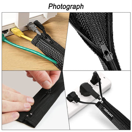 4 pieces x 1.5m cable duct desk flexible management, cable management black with zipper, diameter 2-2.5cm, cable sleeve cable cable organizer management for PC cable protection