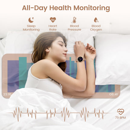 RUXINGX nutikell naistele telefonifunktsiooniga 1,32" HD täispuuteekraan, randmekell SpO2 pulsimõõtjaga, menstruaaltsükli unemonitor, sammulugeja, kalorid, fitness-jälgija IP68 iOS Android roosakuldne