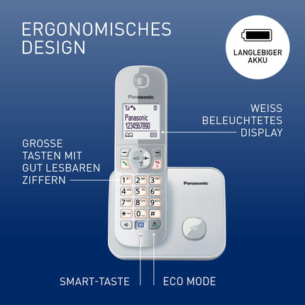Panasonic KX-TG6811GS DECT cordless phone (low radiation, Eco mode, GAP phone, without answering machine, landline, call barring) pearl silver