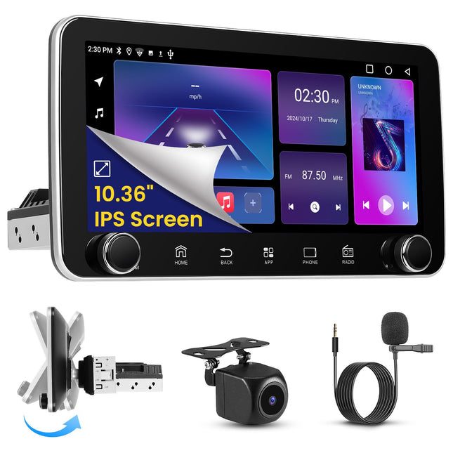 [2G+64G 10,36" ekraan] Inefala autoraadio 1 DIN Android 13 koos juhtmevaba Carplayga Android Auto, 10,36-tolline puutetundlik ekraan, autoraadio Bluetooth 1 DIN koos navigatsiooniga GPS WiFi RDS/FM SWC USB mikrofon tahavaatekaamera