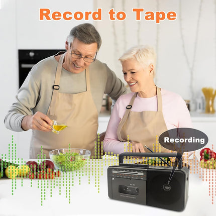 Cassette player Bluetooth Boombox, Tape Recorder AM/FM/SW Radio Stereo Tape Player/Recorder with large speaker and headphone jack, USB/TF/MP3 Tape Player AC powered or