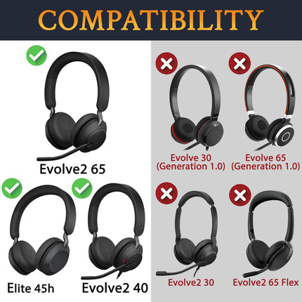 SOULWIT jahutava geeliga vahetuskõrvapadjad Jabra Evolve2 65 (Evolve 2 65MS 65UC MS UC)/Evolve2 40 (40UC 40MS USB)/Elite 45h kõrvapealsetele juhtmevabadele kõrvaklappidele, jääsiidist kangast padjad