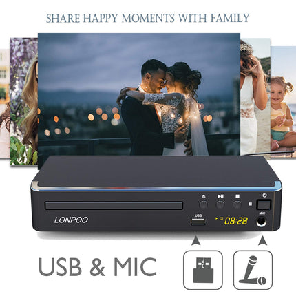 Kompaktne DVD-mängija telerile - HD DVD CD-mängija ilma koodita, HDMI (1080p HD ülesskaleerimine)/AV/koaksiaalväljundiga, USB-sisendi ja mikrofoniväljundiga (1,5 m HDMI-kaabliga)