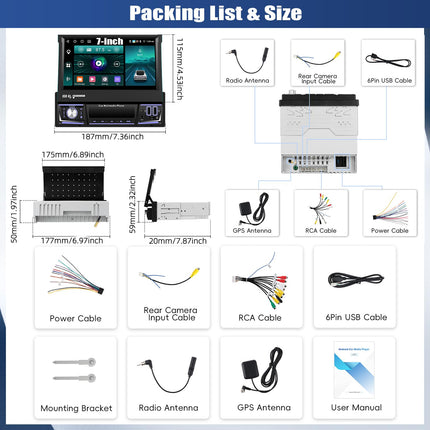 [4+64GB] SIXWIN 1 DIN Android 13 autoraadio Carplay, Android Auto Mirrorlinki, 7-tollise puuteekraan, pikendatav, manuaalne WiFi, GPS, Bluetooth, RDS/FM 32EQ, USB, TF