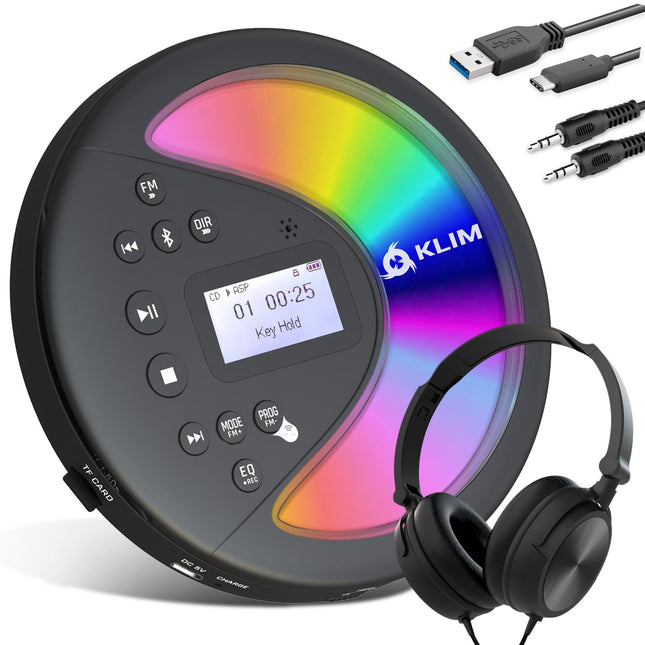 KLIM Discover kõrvaklappidega + kaasaskantav CD-mängija ja pika akueaga Walkman + FM-raadio + ühilduv MP3-CD-mängija + SD-kaart, FM-saatja, Bluetooth + ideaalne autosse + kaasaskantav CD-mängija