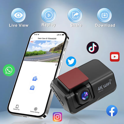 CHORTAU auto armatuurlaud esi-taga 4K+1080P, WiFi armatuurlaud kaamera 3-tolline LCD-ekraan 64GB SD-kaardiga, topelt autokaamera rakenduse juhtimisega, superöine nägemine, WDR, G-andur, tsükkelsalvestus, parkimise jälgimine
