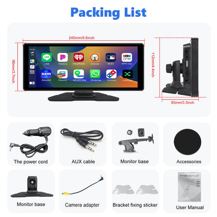 Podofo 10.26 inch IPS Portable Car Radio with Wireless Carplay Android Auto Touchscreen Digital Media Receiver 7-32V Touchscreen with Bluetooth/FM Transmitter/AUX/GPS/Airplay/SD/TF