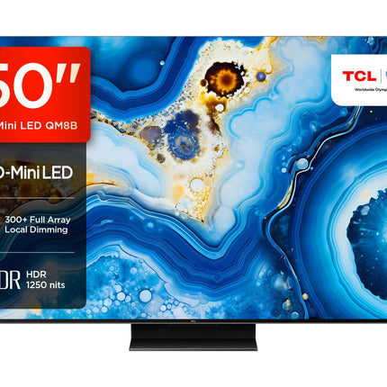 TCL 50QM8B televiisor MiniLED 50-tolline, QLED, 144Hz, 4K HDR Premium 1250 nitti, Google TV, Dolby Atmos, Onkyo, Game Master Pro 2.0