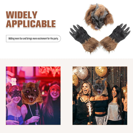 SAFIGLE Halloween Werewolf Costume Set Realistic Wolf Mask and Claw Gloves Perfect for Costume Parties and Cosplay Events Unisex