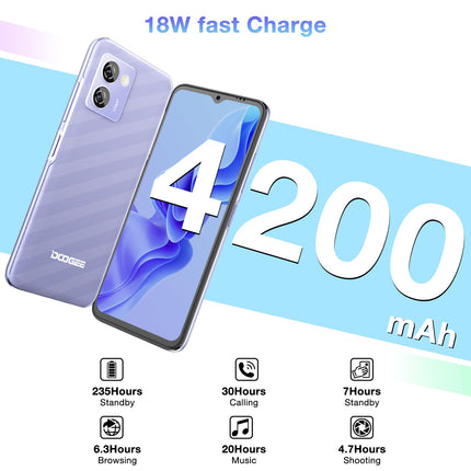 DOOGEE N50 Pro lukustamata nutitelefon [2024. aasta väljalase], 20 GB RAM 256 GB ROM (1 TB TF-kaart), Android 13 nutitelefon, 6,52" HD+ lukustamata nutitelefon, kaheksatuumaline, 50MP+8MP, 4G kahe SIM-kaardi/näotuvastuse/sõrmejäljelugejaga, 4200mAh aku