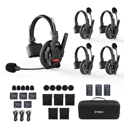 SYNCO XTALK XPRO5 Wireless Intercom Headset, 2.4GHz Full Duplex 24H Battery Life 500M Range Real-time Team Communication, Radio Intercom Headphones